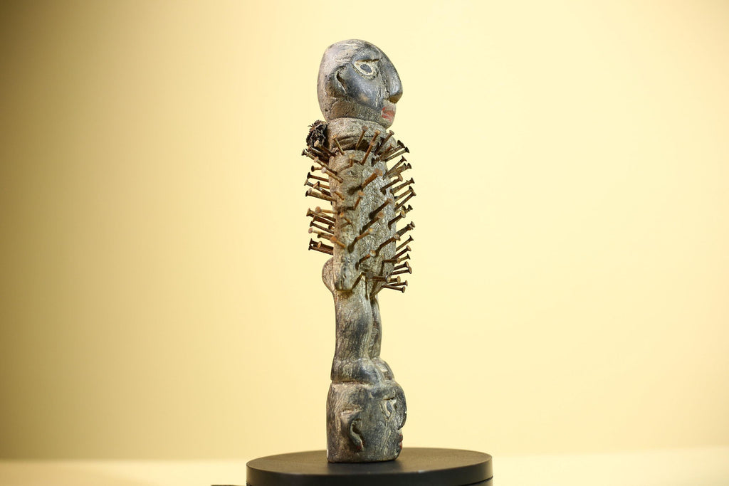 African Nail Fetish Statue Carved Wood Ritual Figure Congo Tribal Art Decot-G5897
