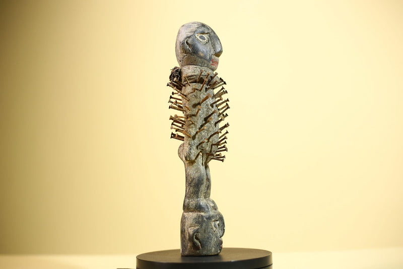 African Nail Fetish Statue Carved Wood Ritual Figure Congo Tribal Art Decot-G5897