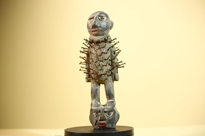 African Nail Fetish Statue Carved Wood Ritual Figure Congo Tribal Art Decot-G5897