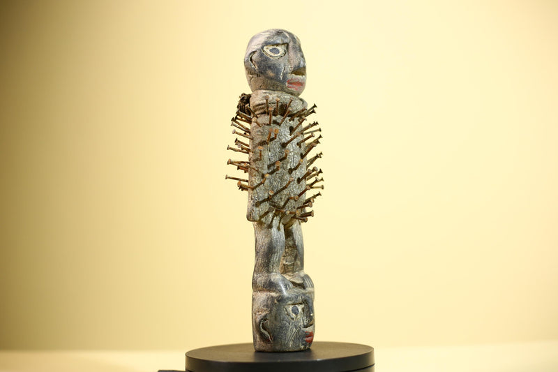 African Nail Fetish Statue Carved Wood Ritual Figure Congo Tribal Art Decot-G5897