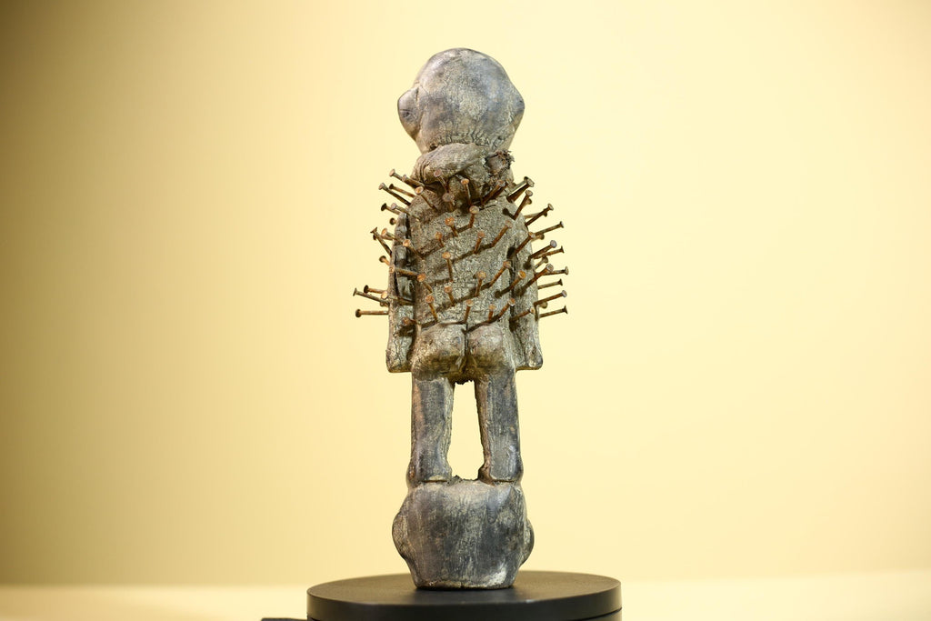 African Nail Fetish Statue Carved Wood Ritual Figure Congo Tribal Art Decot-G5897