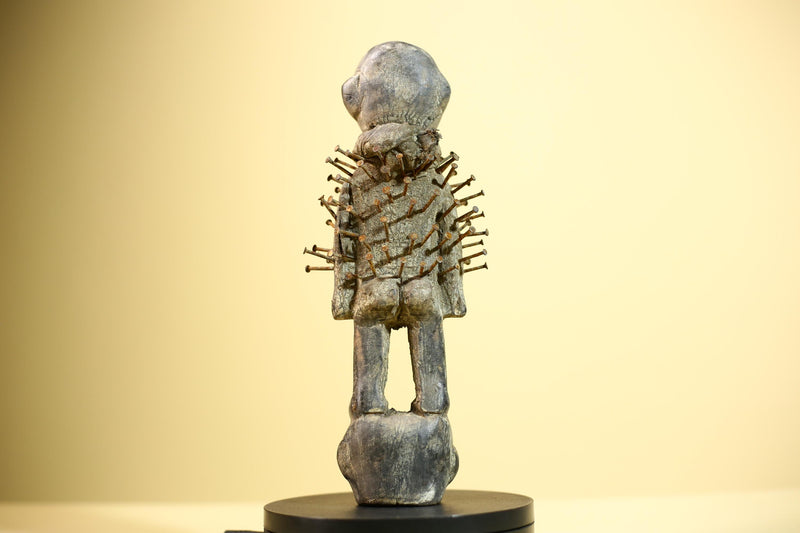 African Nail Fetish Statue Carved Wood Ritual Figure Congo Tribal Art Decot-G5897