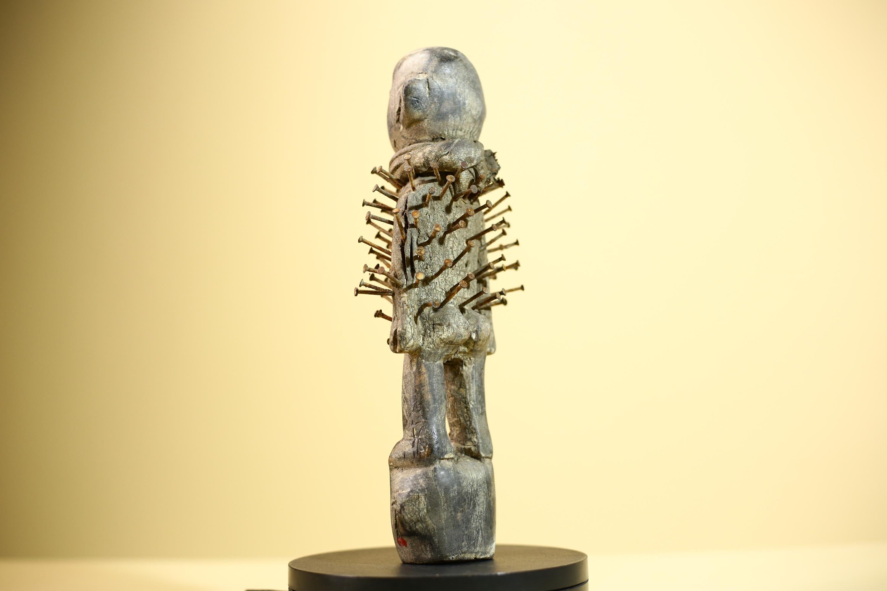 African Nail Fetish Statue Carved Wood Ritual Figure Congo Tribal Art Decot-G5897
