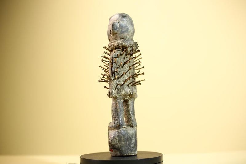 African Nail Fetish Statue Carved Wood Ritual Figure Congo Tribal Art Decot-G5897