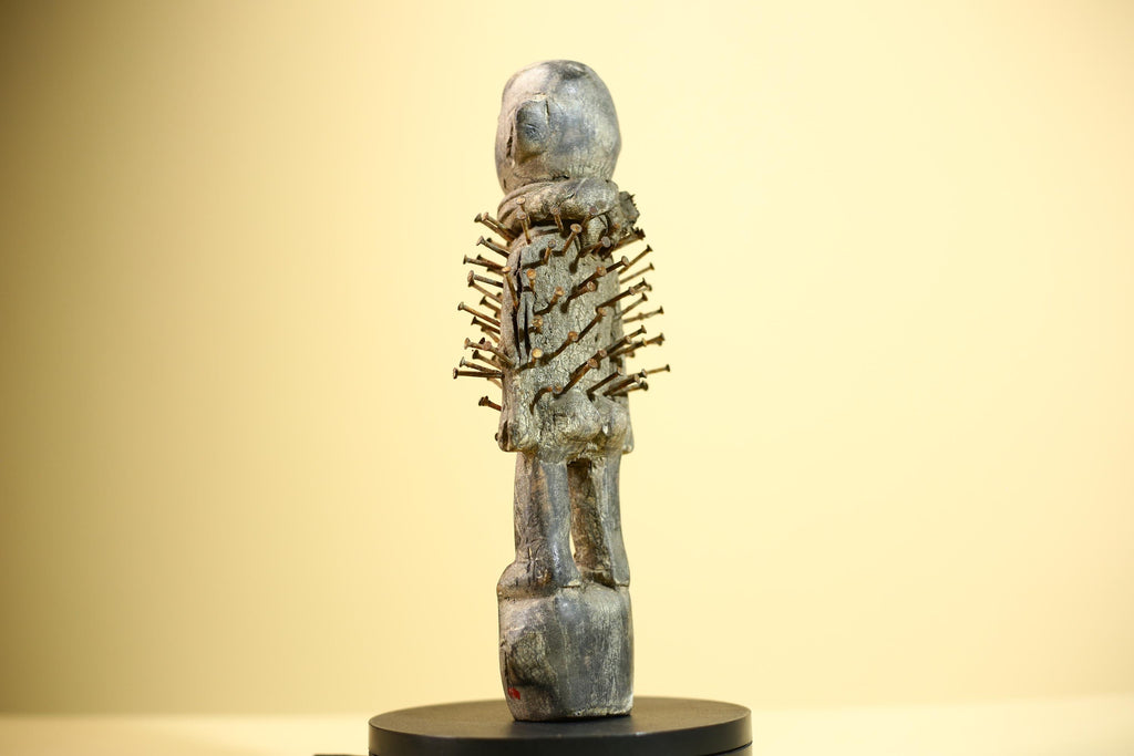 African Nail Fetish Statue Carved Wood Ritual Figure Congo Tribal Art Decot-G5897