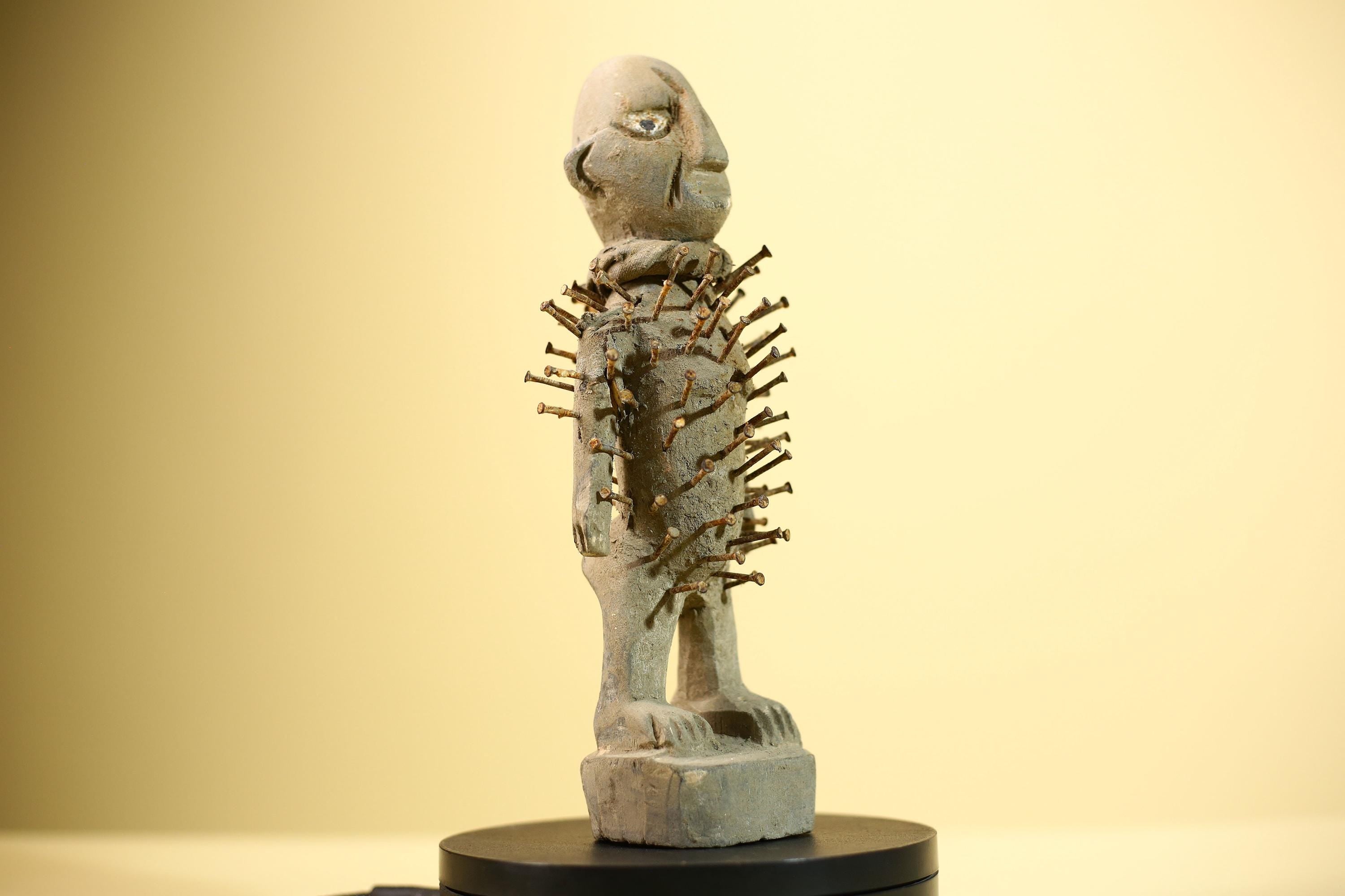African Nail Fetish Statue Carved Wood Figure Congo Tribal Art Decor-G5900