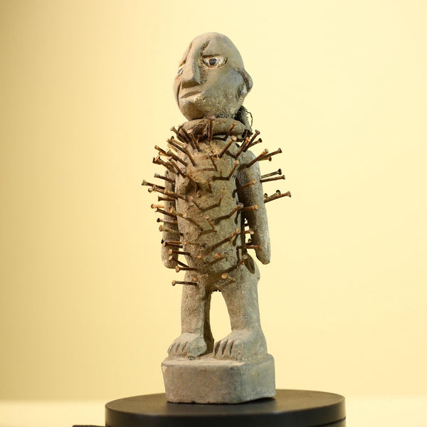 African Nail Fetish Statue Carved Wood Figure Congo Tribal Art Decor-G5900