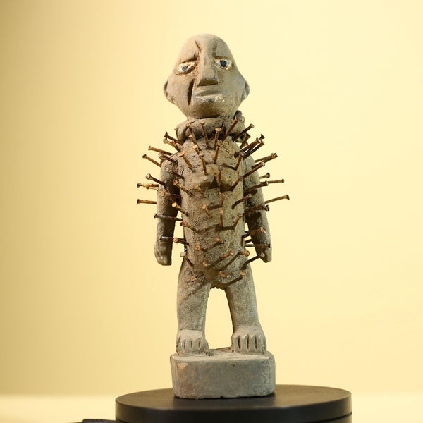 African Nail Fetish Statue Carved Wood Figure Congo Tribal Art Decor-G5900