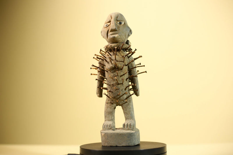 African Nail Fetish Statue Carved Wood Figure Congo Tribal Art Decor-G5900