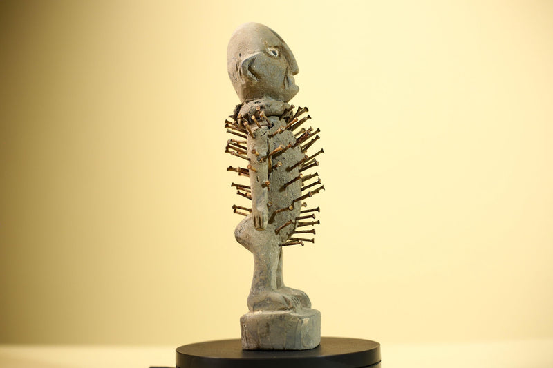 African Nail Fetish Statue Carved Wood Figure Congo Tribal Art Decor-G5900