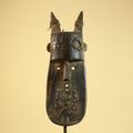 African Horn Mask Brass Inlay Toma Guinea Tribal Wood Wall Sculpture-G5882