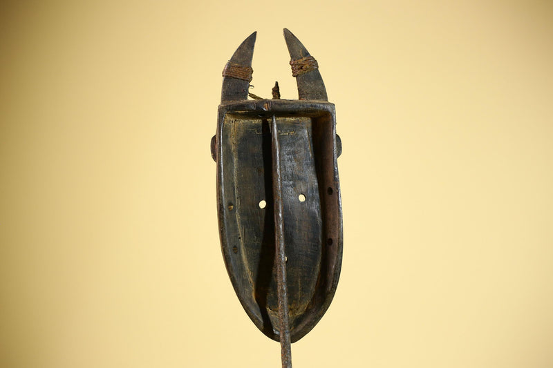 African Toma Mask Horned Brass Cheeks Guinea Tribal Wood Wall Art-G5883