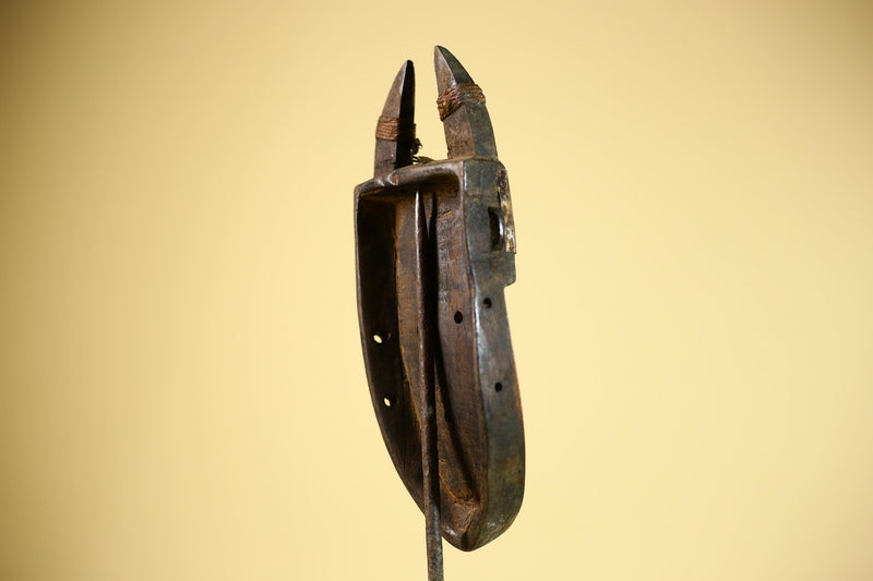 African Toma Mask Horned Brass Cheeks Guinea Tribal Wood Wall Art-G5883