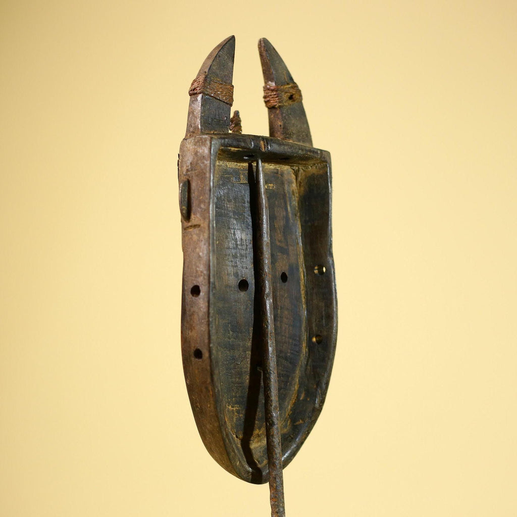 African Toma Mask Horned Brass Cheeks Guinea Tribal Wood Wall Art-G5883