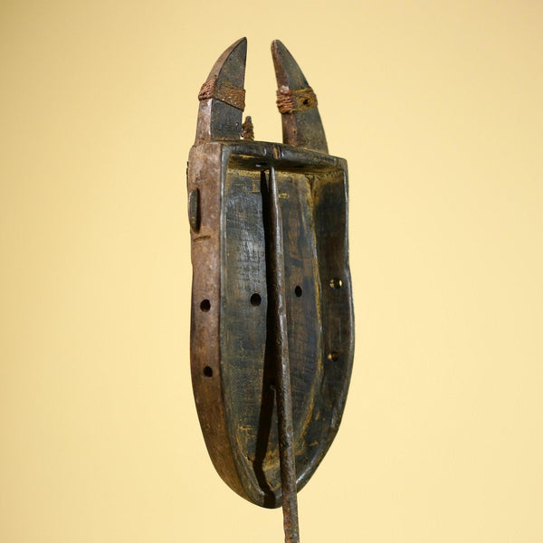 African Toma Mask Horned Brass Cheeks Guinea Tribal Wood Wall Art-G5883