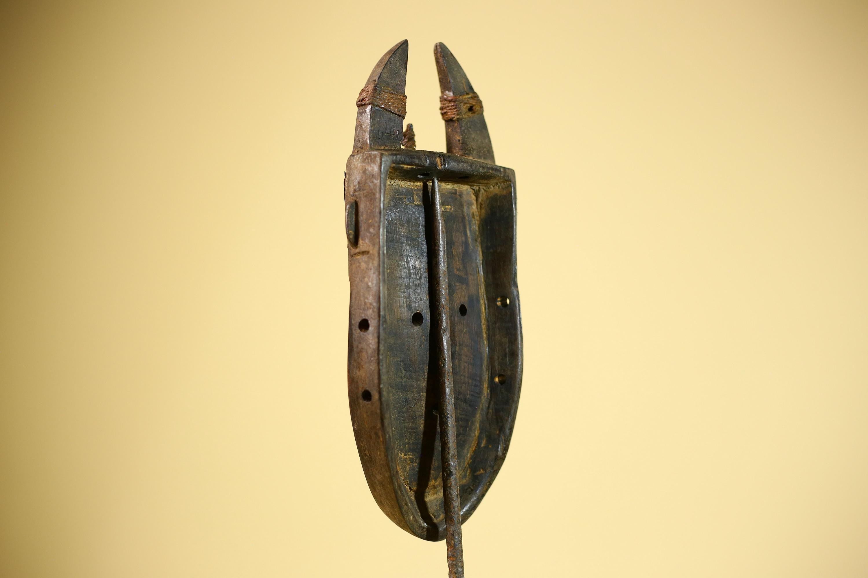 African Toma Mask Horned Brass Cheeks Guinea Tribal Wood Wall Art-G5883