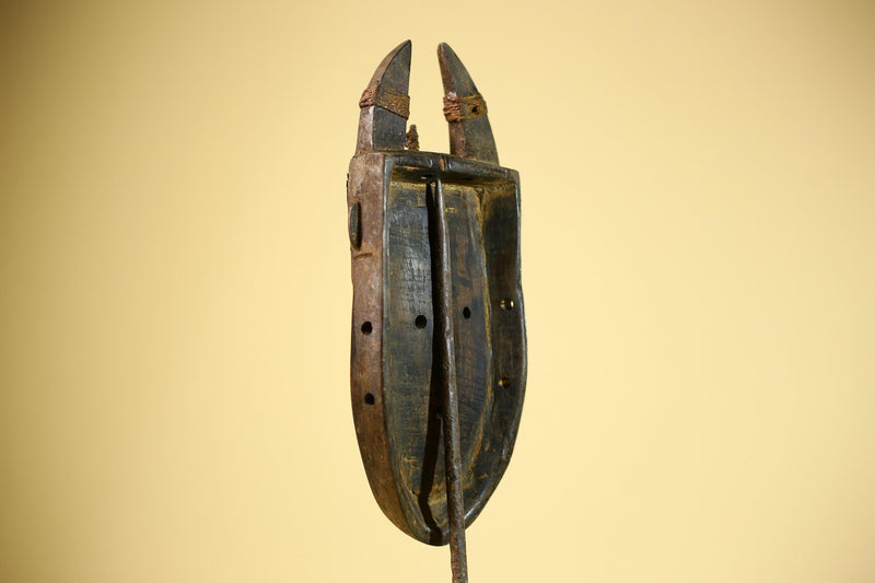 African Toma Mask Horned Brass Cheeks Guinea Tribal Wood Wall Art-G5883