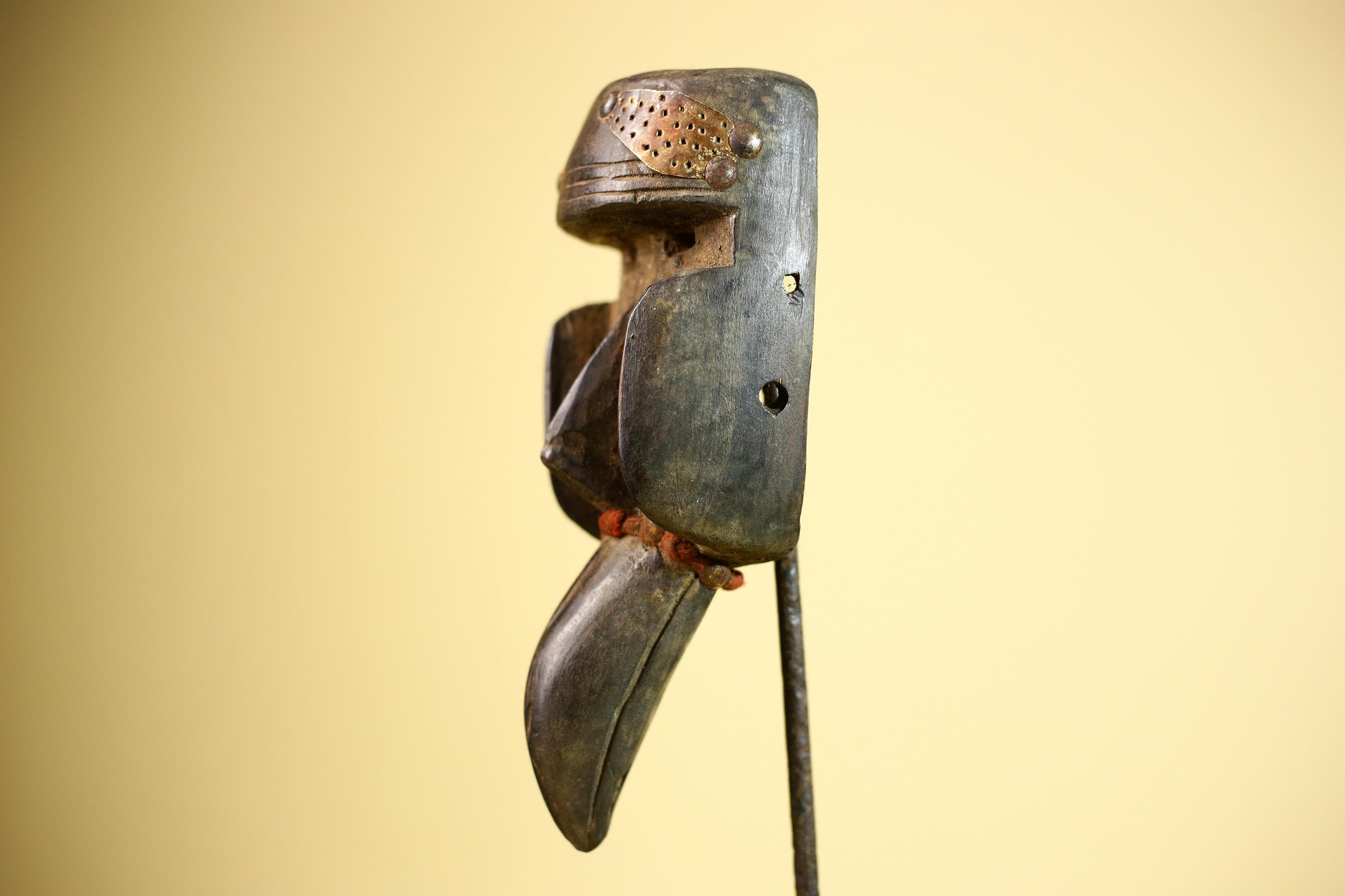African Dan Mask Bird Beak Brass Inlay Côte d’Ivoire Tribal Wood Art-G5884