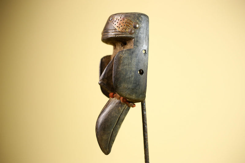 African Dan Mask Bird Beak Brass Inlay Côte d’Ivoire Tribal Wood Art-G5884