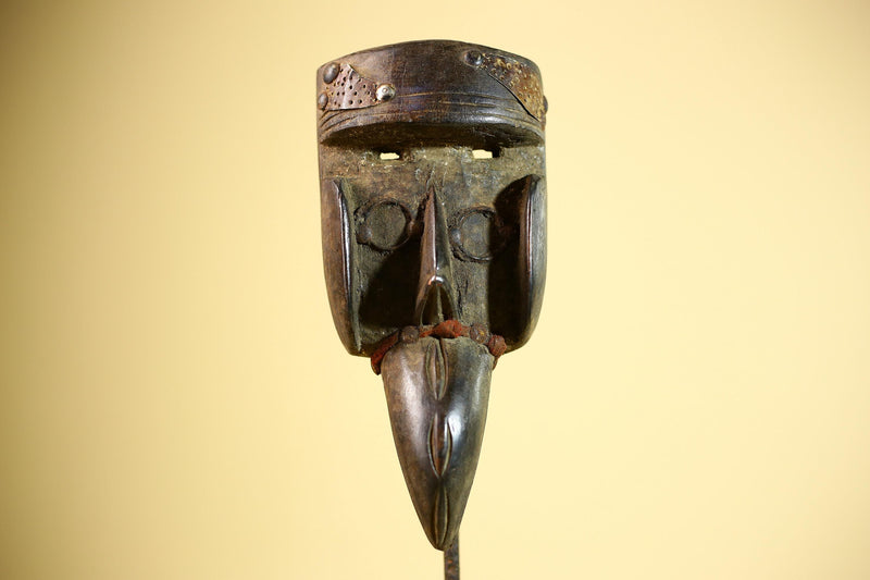 African Dan Mask Bird Beak Brass Inlay Côte d’Ivoire Tribal Wood Art-G5884