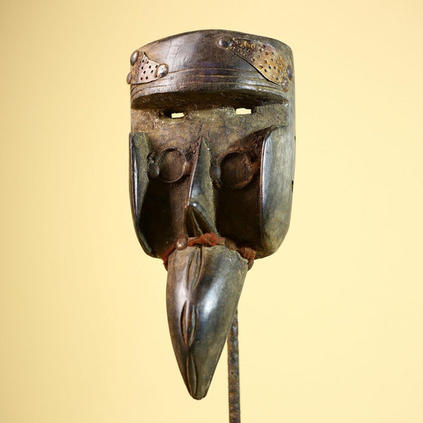 African Dan Mask Bird Beak Brass Inlay Côte d’Ivoire Tribal Wood Art-G5884