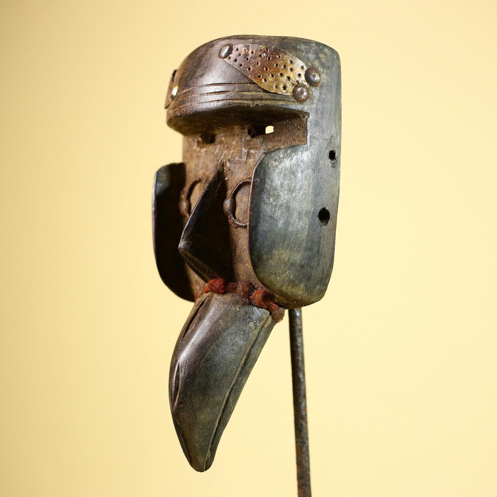 African Dan Mask Bird Beak Brass Inlay Côte d’Ivoire Tribal Wood Art-G5884
