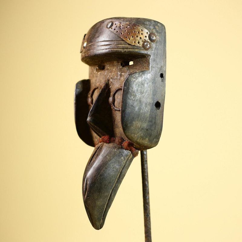 African Dan Mask Bird Beak Brass Inlay Côte d’Ivoire Tribal Wood Art-G5884