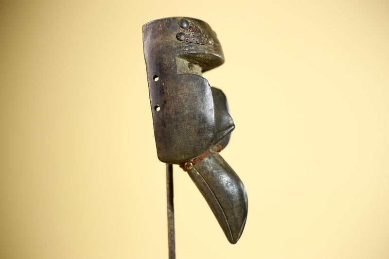 African Dan Mask Bird Beak Brass Inlay Côte d’Ivoire Tribal Wood Art-G5884