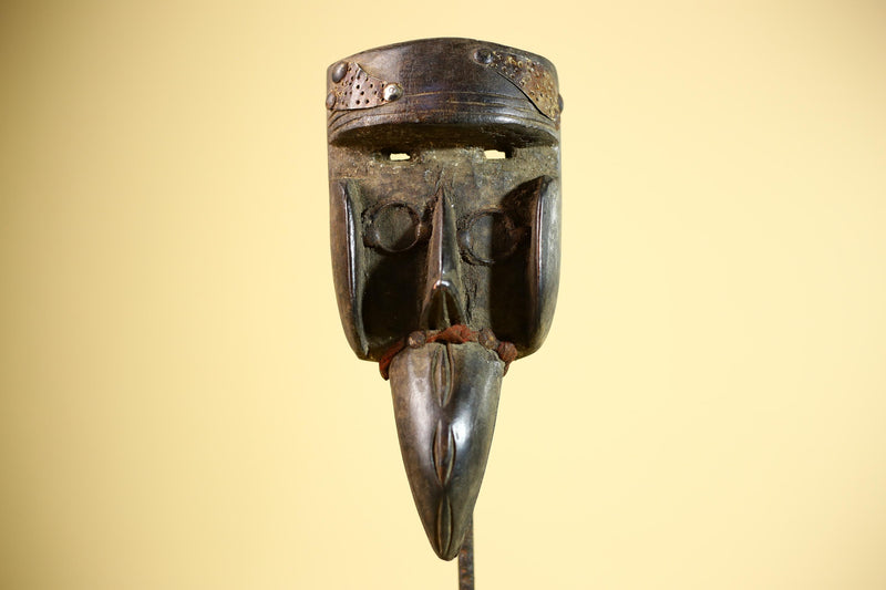African Dan Mask Bird Beak Brass Inlay Côte d’Ivoire Tribal Wood Art-G5884