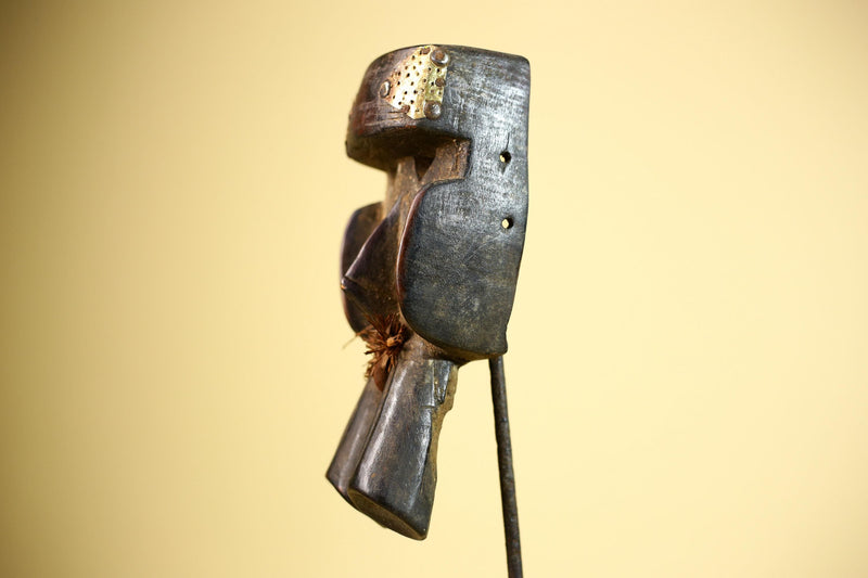 African Dan Mask Double Beak Brass Inlay Côte d’Ivoire Tribal Wood Art-G5885