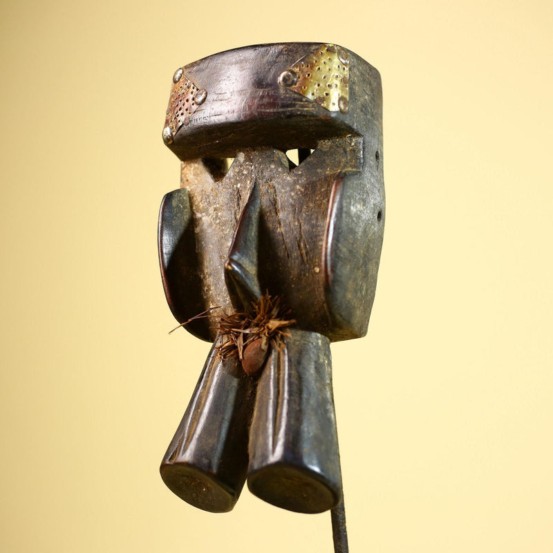 African Dan Mask Double Beak Brass Inlay Côte d’Ivoire Tribal Wood Art-G5885
