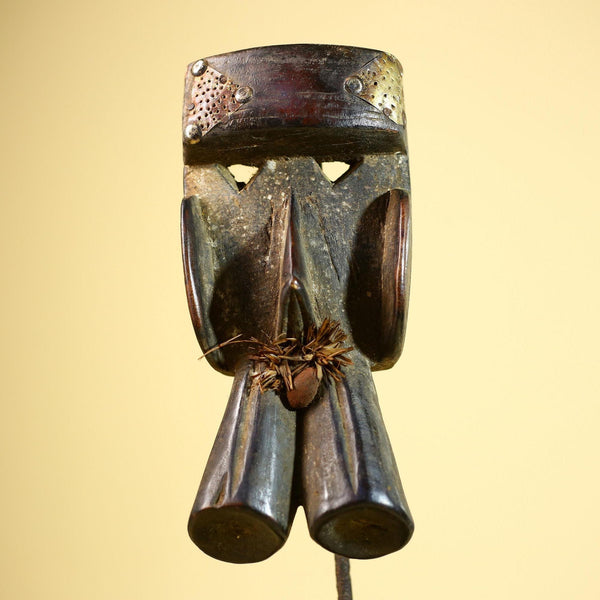African Dan Mask Double Beak Brass Inlay Côte d’Ivoire Tribal Wood Art-G5885