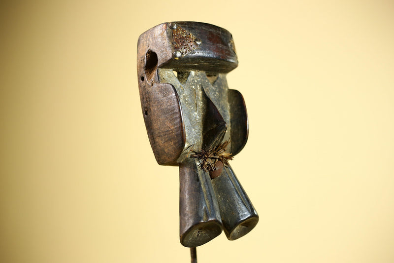 African Dan Mask Double Beak Brass Inlay Côte d’Ivoire Tribal Wood Art-G5885