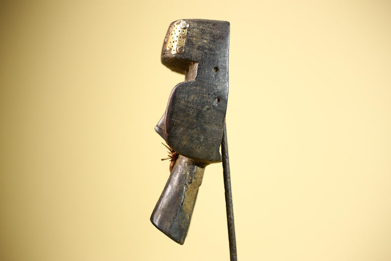 African Dan Mask Double Beak Brass Inlay Côte d’Ivoire Tribal Wood Art-G5885