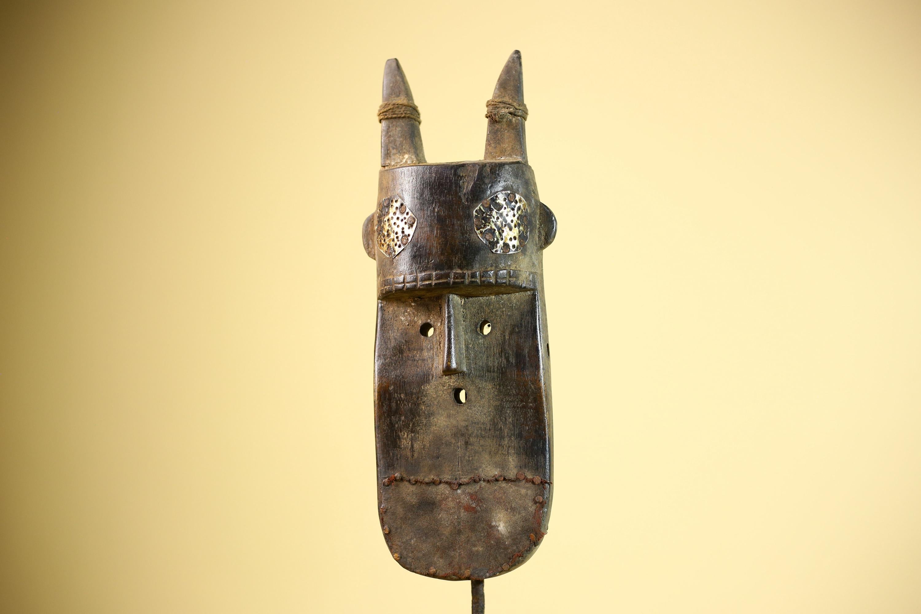 African Dan Mask Double Beak Brass Inlay Côte d’Ivoire Tribal Wood Art-G5886