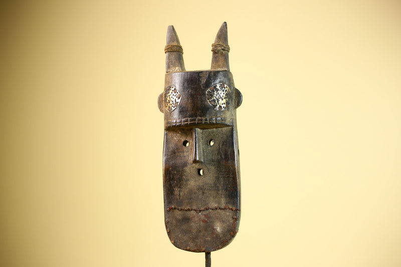 African Dan Mask Double Beak Brass Inlay Côte d’Ivoire Tribal Wood Art-G5886