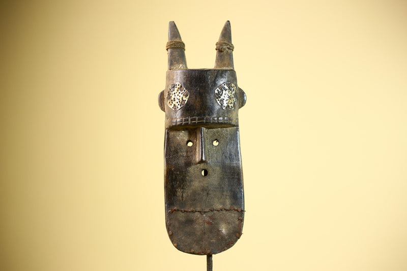 African Dan Mask Double Beak Brass Inlay Côte d’Ivoire Tribal Wood Art-G5886