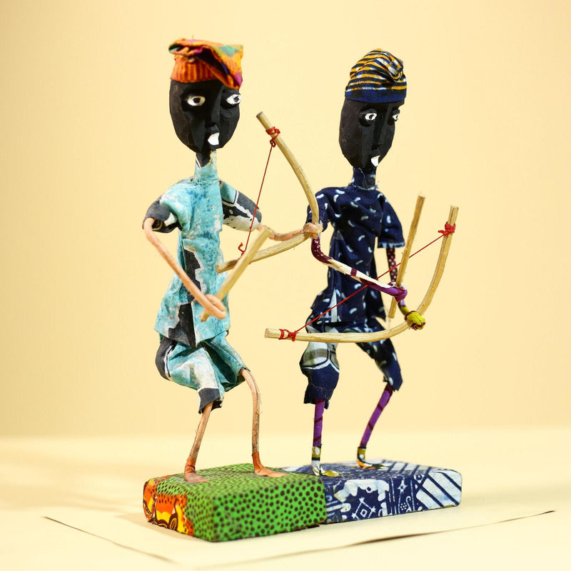 African Folk Art Archers Handmade Wire Wood Fabric Tribal Sculpture-G5902