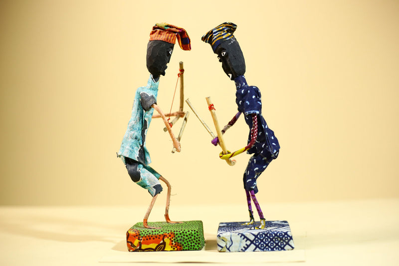 African Folk Art Archers Handmade Wire Wood Fabric Tribal Sculpture-G5902
