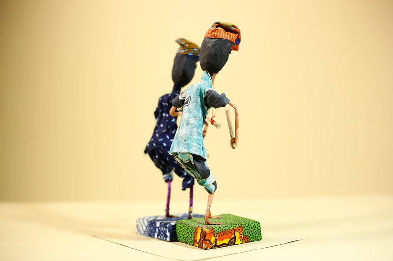 African Folk Art Archers Handmade Wire Wood Fabric Tribal Sculpture-G5902