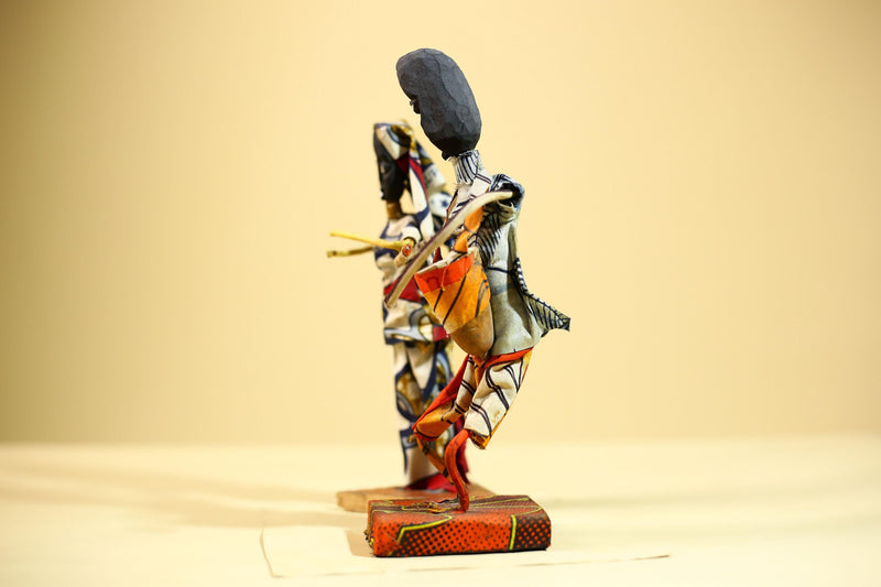 African Folk Art Couple Handmade Wire Wood Fabric Tribal Music Sculpture-G5903