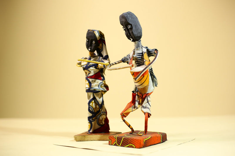 African Folk Art Couple Handmade Wire Wood Fabric Tribal Music Sculpture-G5903