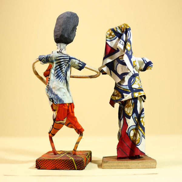African Folk Art Couple Handmade Wire Wood Fabric Tribal Music Sculpture-G5903