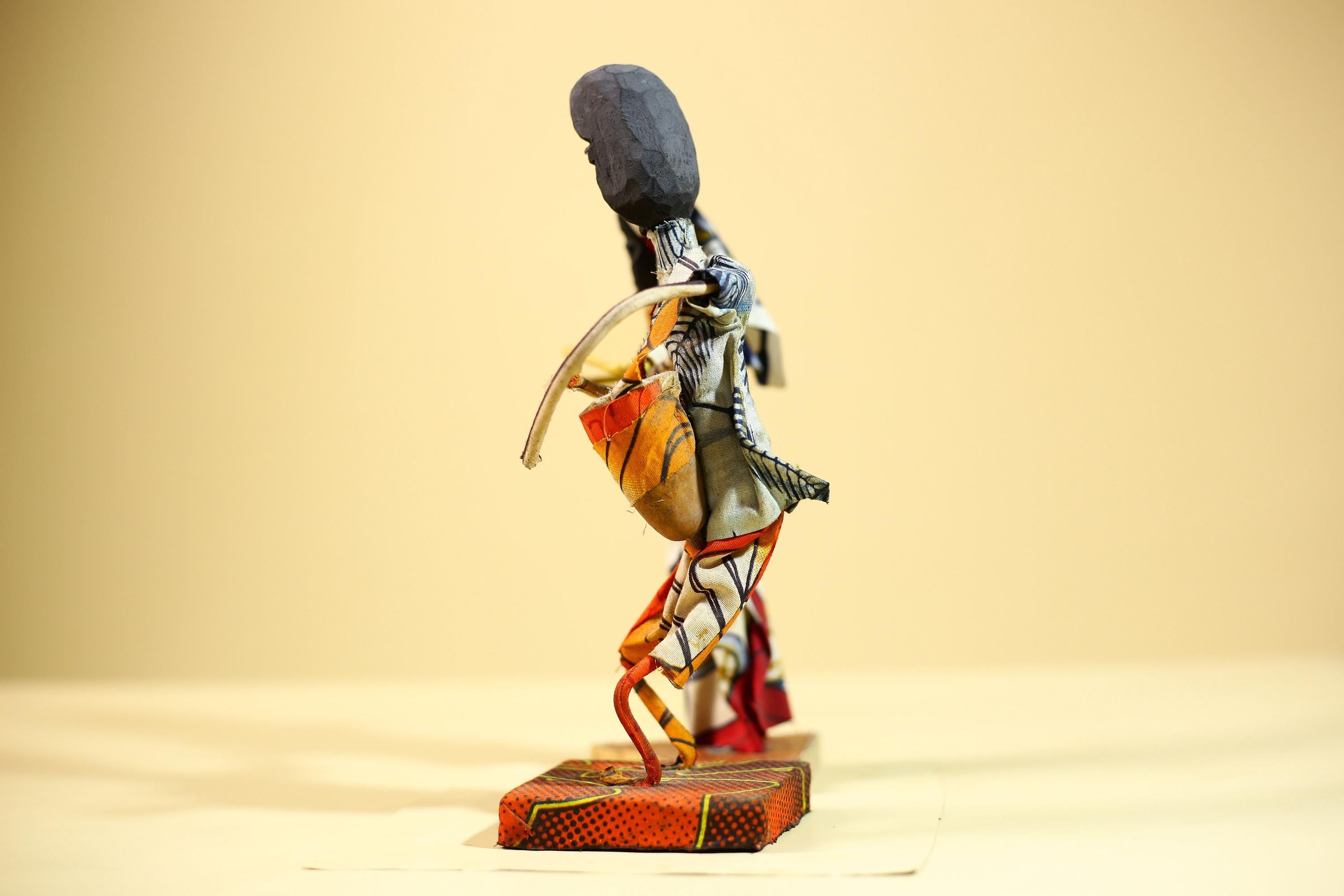 African Folk Art Couple Handmade Wire Wood Fabric Tribal Music Sculpture-G5903