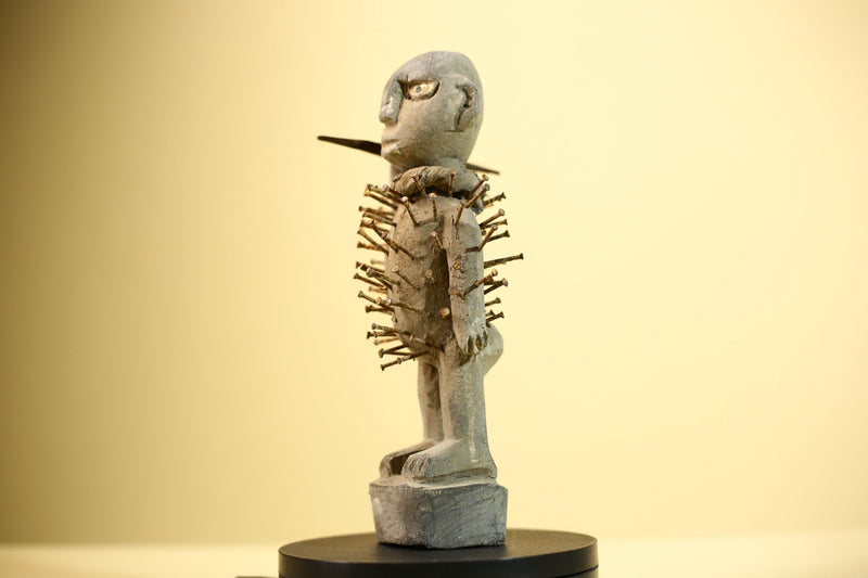 Africa Nkisi Nkondi Statue Carved Wood Nails Congo Tribal Ritual Art Decor-G5901