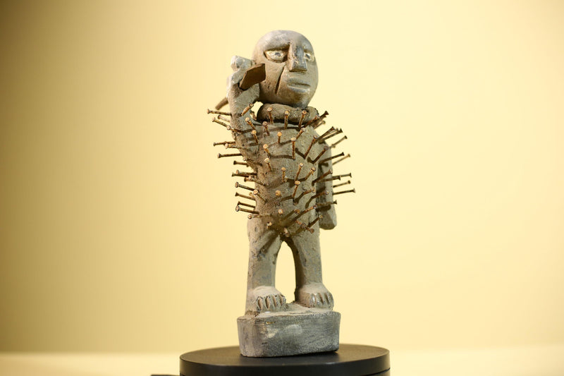 Africa Nkisi Nkondi Statue Carved Wood Nails Congo Tribal Ritual Art Decor-G5901