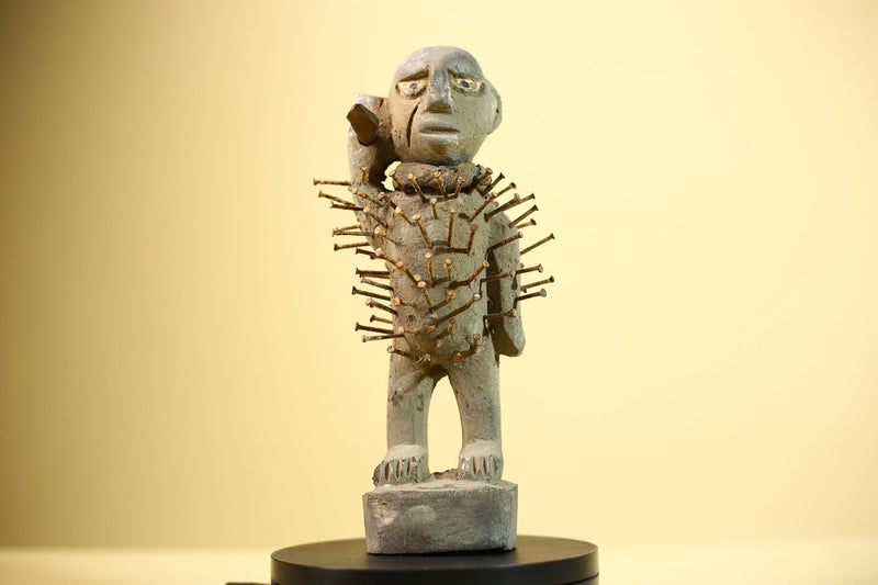 Africa Nkisi Nkondi Statue Carved Wood Nails Congo Tribal Ritual Art Decor-G5901