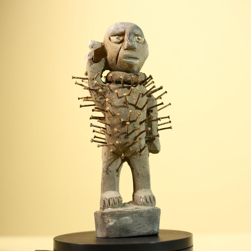 Africa Nkisi Nkondi Statue Carved Wood Nails Congo Tribal Ritual Art Decor-G5901
