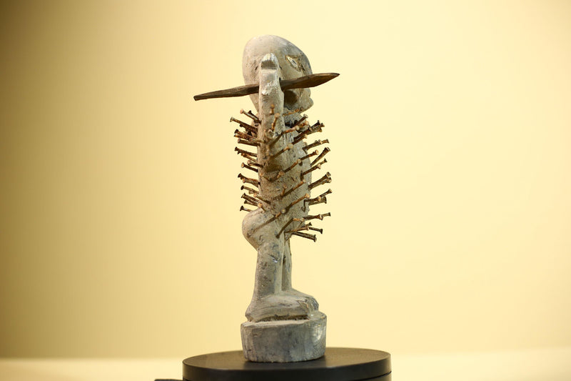Africa Nkisi Nkondi Statue Carved Wood Nails Congo Tribal Ritual Art Decor-G5901