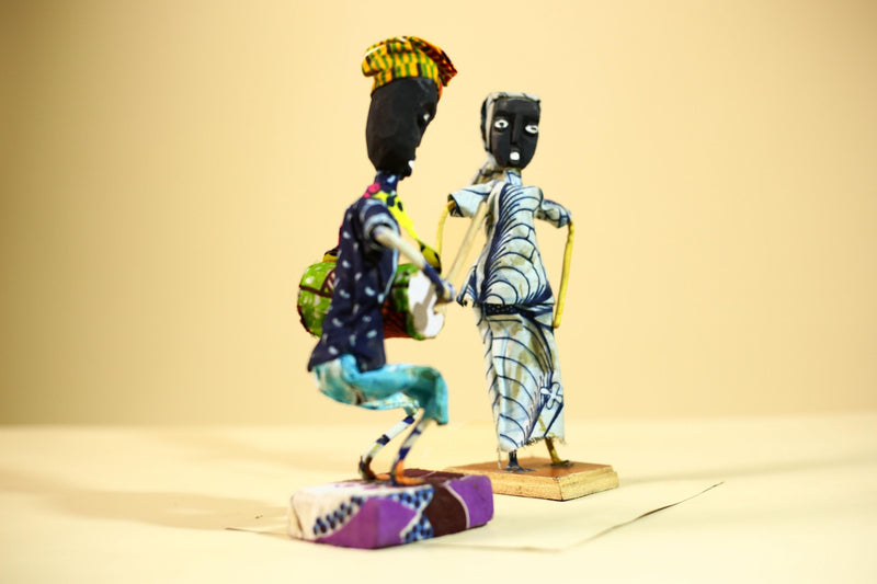 African Tribal Musician and Dancer Statues Handcrafted Cloth Art Home Decor-G5904